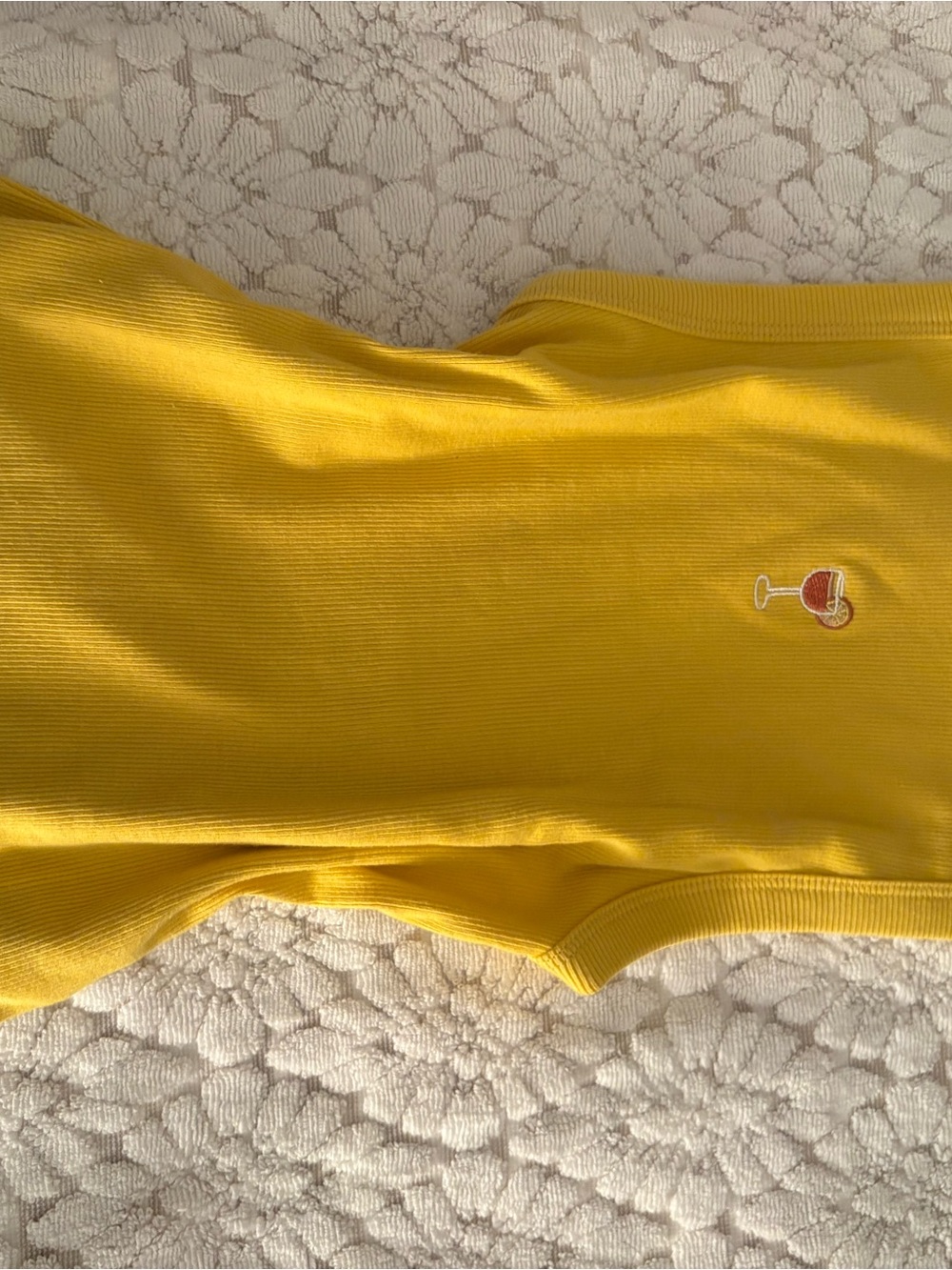 Yellow Ribbed Tank Top with Margarita Embroidery